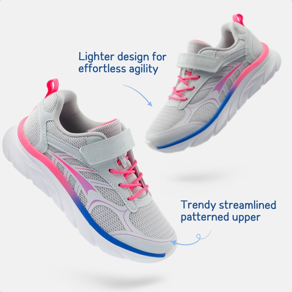 [EZ-Ons EZ-Plays] Kids Breathable Running Shoes - LIGHT GREY-PINK - 1